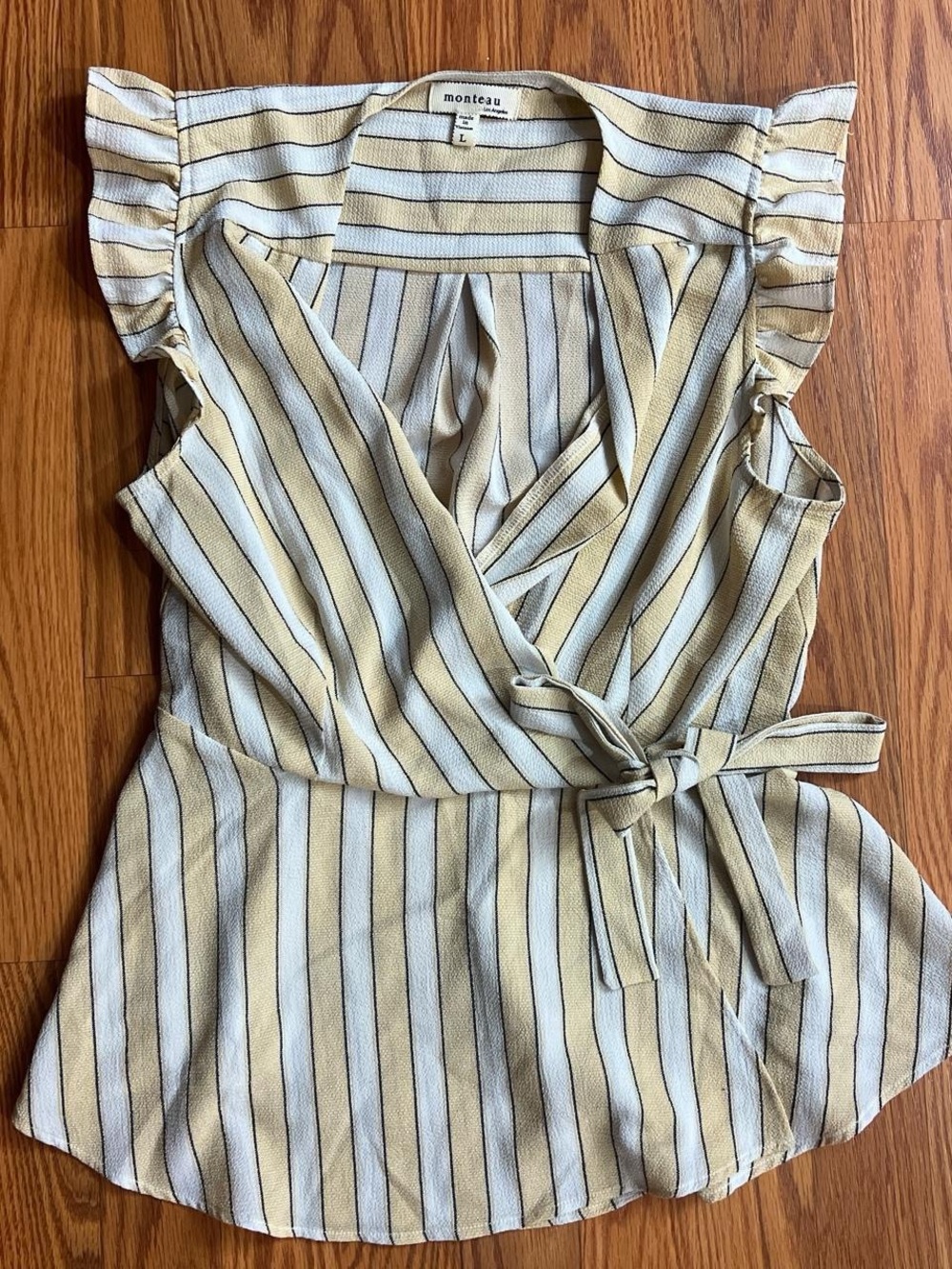 Monteau Yellow and White Striped Wrap Blouse